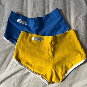 Blue and Yellow yoga Shorts by Elisabeth Rogiani